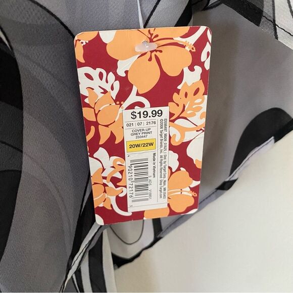 NWT Merona Sheer Short Caftan Swim Coverup Patterned Gray Size 20w/22w - Picture 7 of 10